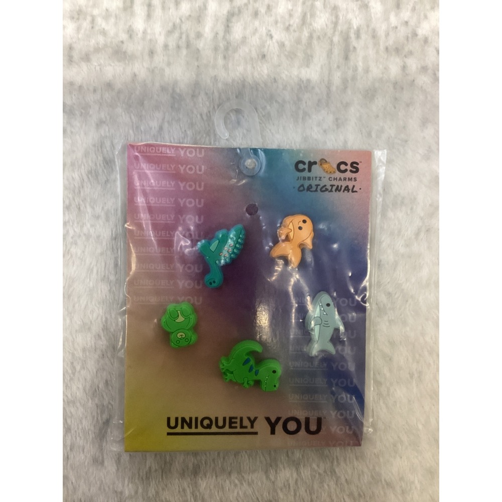Crocs Jibbitz Charms Original Animal 5 Pack Shark Dinosaur Frog Fish 10014810-00